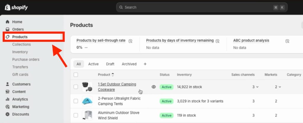 Go to the “Products” section in your Shopify store and click on the product you want to adjust